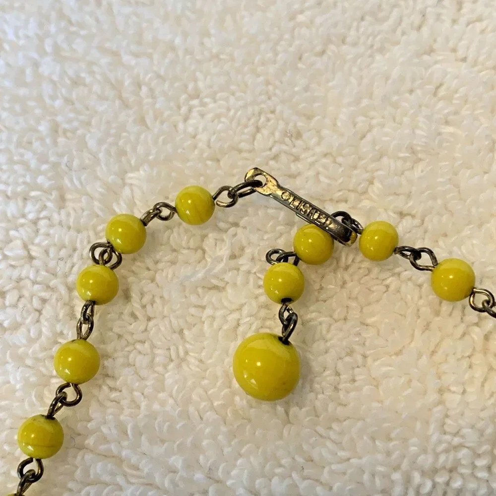 Vintage Lisner Yellow Enamel Floral Necklace Mid-Century Statement *Flaws Noted - Picture 6 of 11